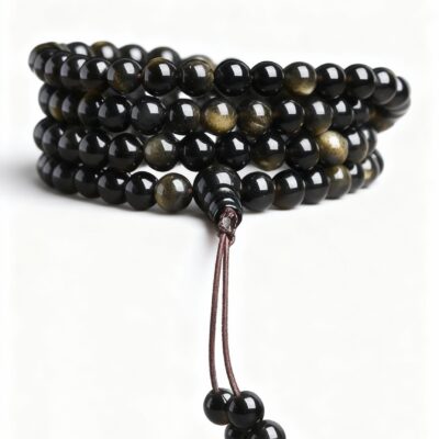 Golden Obsidian Mala – Protection, Power & Focus