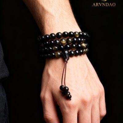Golden Obsidian Mala – Protection, Power & Focus