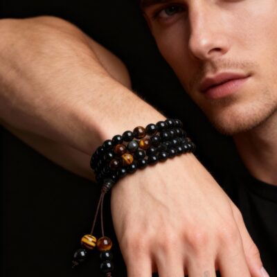 Dual-Eye Obsidian Mala – Protection, Balance & Confidence