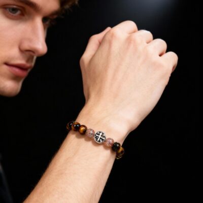 Tiger Eye & Black Rutilated Quartz Bracelet for Abundance & Protection