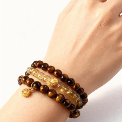 Tiger’s Eye & Citrine Double Wrap Bracelet for Abundance and Confidence