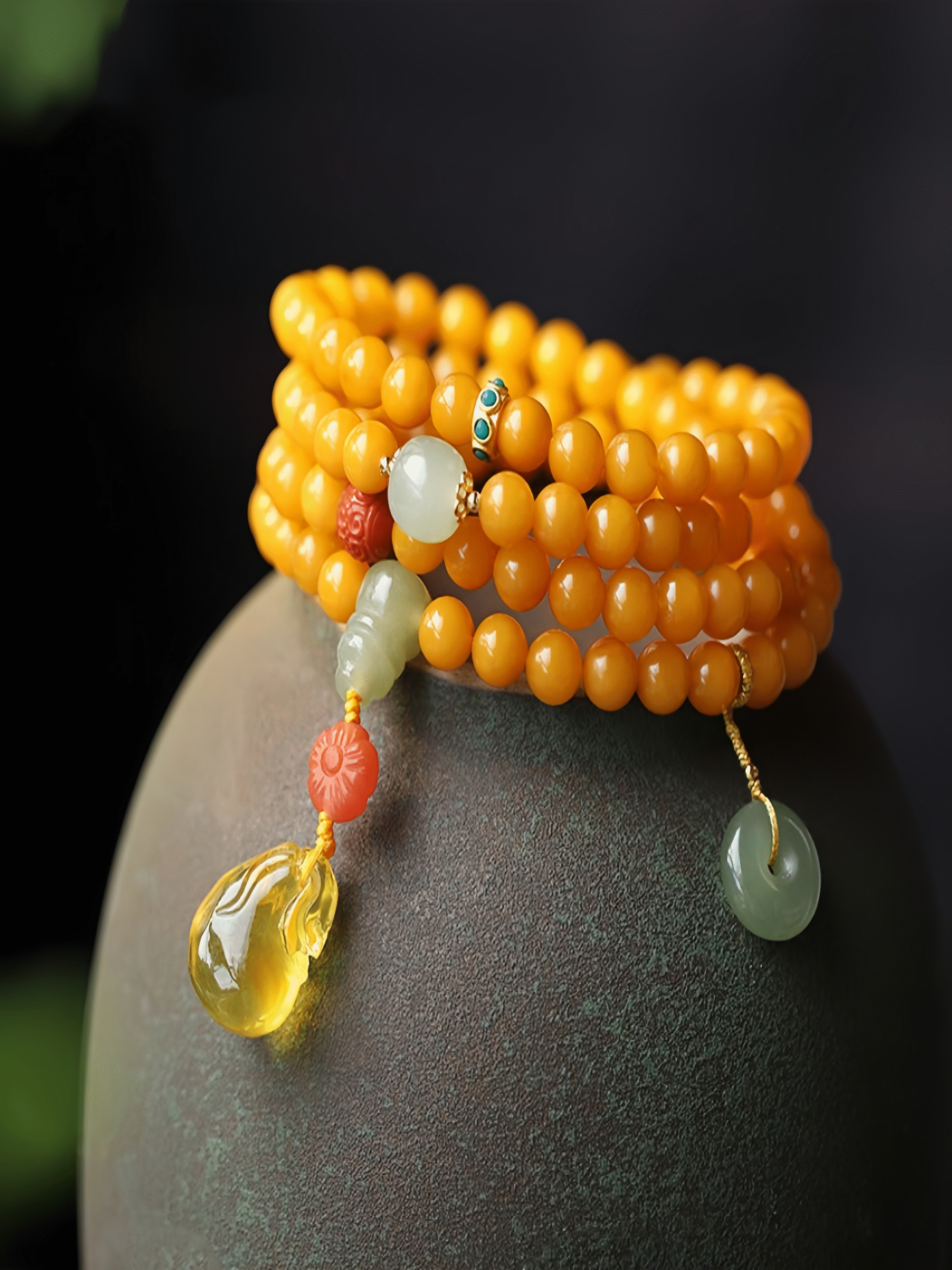 Natural Yellow Amber Mala Beads 108 – 7mm Chicken Oil Amber Bracelet & Necklace - Image 2