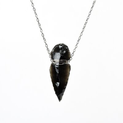 Natural Obsidian Arrowhead Pendant · Handmade Raw Stone Protection Necklace