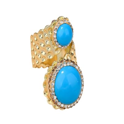 Double Turquoise Adjustable Ring · Gold Boho Statement Ring