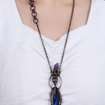 Labradorite & Amethyst Pendant · Protection & Intuition Necklace
