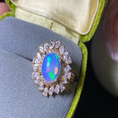 Natural Opal Ring in S925 Sterling Silver with Fire Rainbow Play-of-Color | Adjustable Design