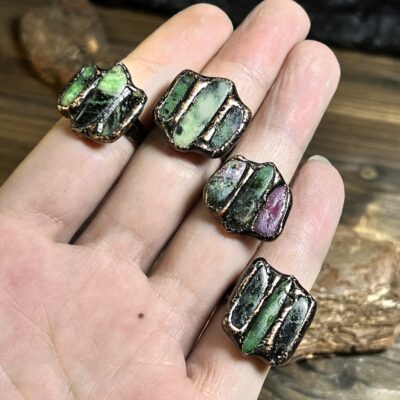 Raw Ruby Emerald Ring | Natural Raw Stone Adjustable Copper Ring