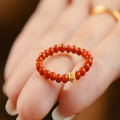 Natural Carnelian Beaded Ring 2.8mm – Handmade Stretch Gemstone Ring for Women