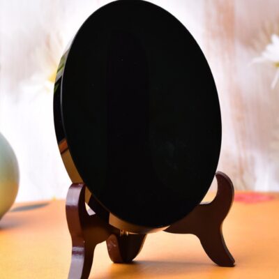 Black Obsidian Mirror Disc |  Protective Crystal Plate for Home Décor & Energy Shielding