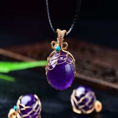 Natural Amethyst Sphere Pendant – Handcrafted Wire Wrapped Crystal Necklace | Uruguay Amethyst Healing Jewelry