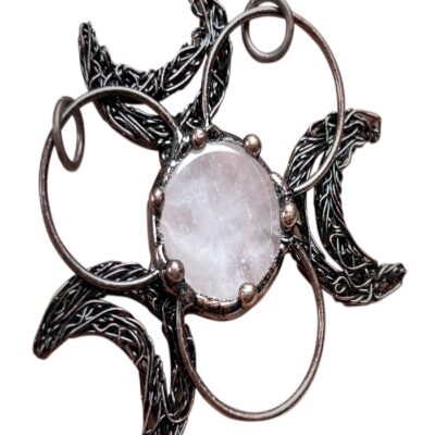 Triple Moon White Quartz Pendant · Natural Raw Quartz Necklace