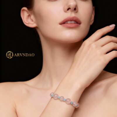 Rose Quartz & Aquamarine Bracelet for Love & Peace | ArvnDao Natural Crystal Jewelry