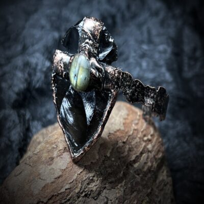 Obsidian Arrowhead Bracelet | Labradorite Copper Cuff | Adjustable Handmade Jewelry