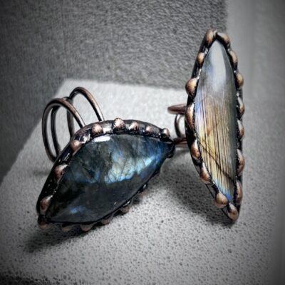 Labradorite Statement Ring · Wide Band · Adjustable Vintage Style