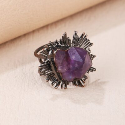 Raw Amethyst Blossom Ring | Adjustable Antique Copper Crystal Ring