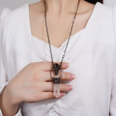 Clear Quartz Hexagon Skull Pendant · Protection & Energy Amplification