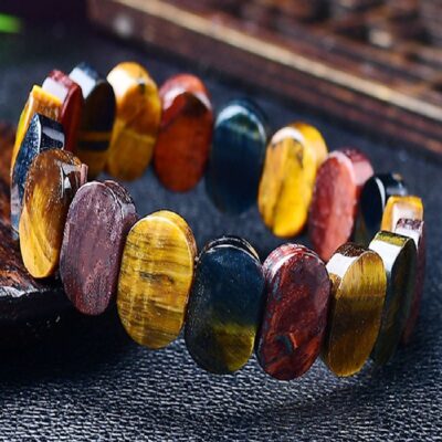 Natural Multi-Color Tiger Eye Bamboo Bracelet | Protection & Confidence Stone