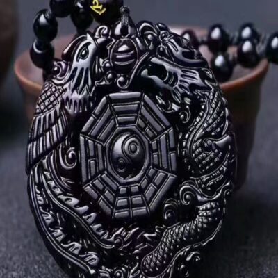 Obsidian Dragon & Phoenix Yin-Yang Pendant – Protection & Balance | ArvnDao Energy Jewelry
