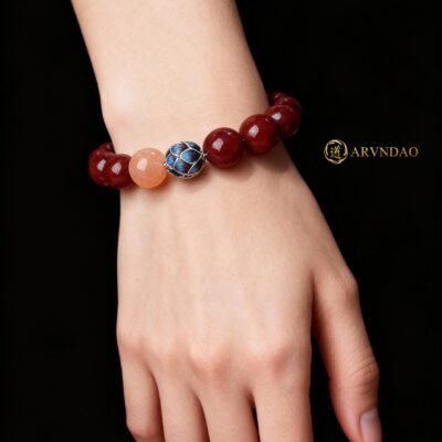 Natural Cinnabar & Sunstone Bracelet for Protection & Confidence