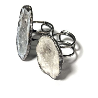Raw Geode Crystal Ring · Adjustable Antique Silver Druzy Ring for Clarity