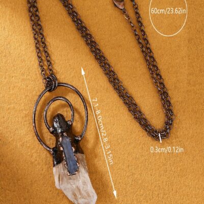 Green Quartz Pendant with Blue Kyanite · Raw Crystal Copper Necklace