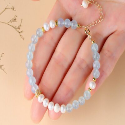 Aquamarine & Pearl Bracelet for Peace & Elegance | ArvnDao Crystal Jewelry