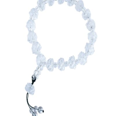 Natural Clear Quartz Lotus Carved Mala Beads — 18 Beads Handheld Buddhist Prayer Necklace