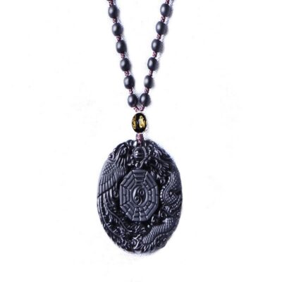 Obsidian Dragon & Phoenix Yin-Yang Pendant – Protection & Balance | ArvnDao Energy Jewelry