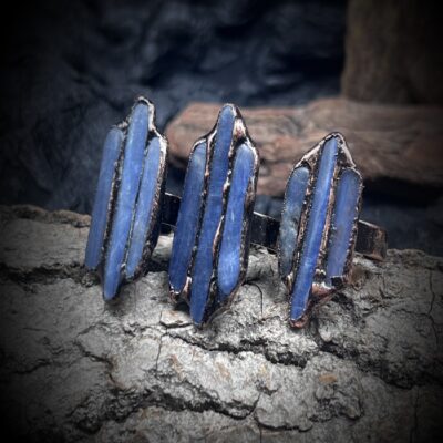 Raw Kyanite Triple Crystal Ring | Adjustable Antique Copper Open Band