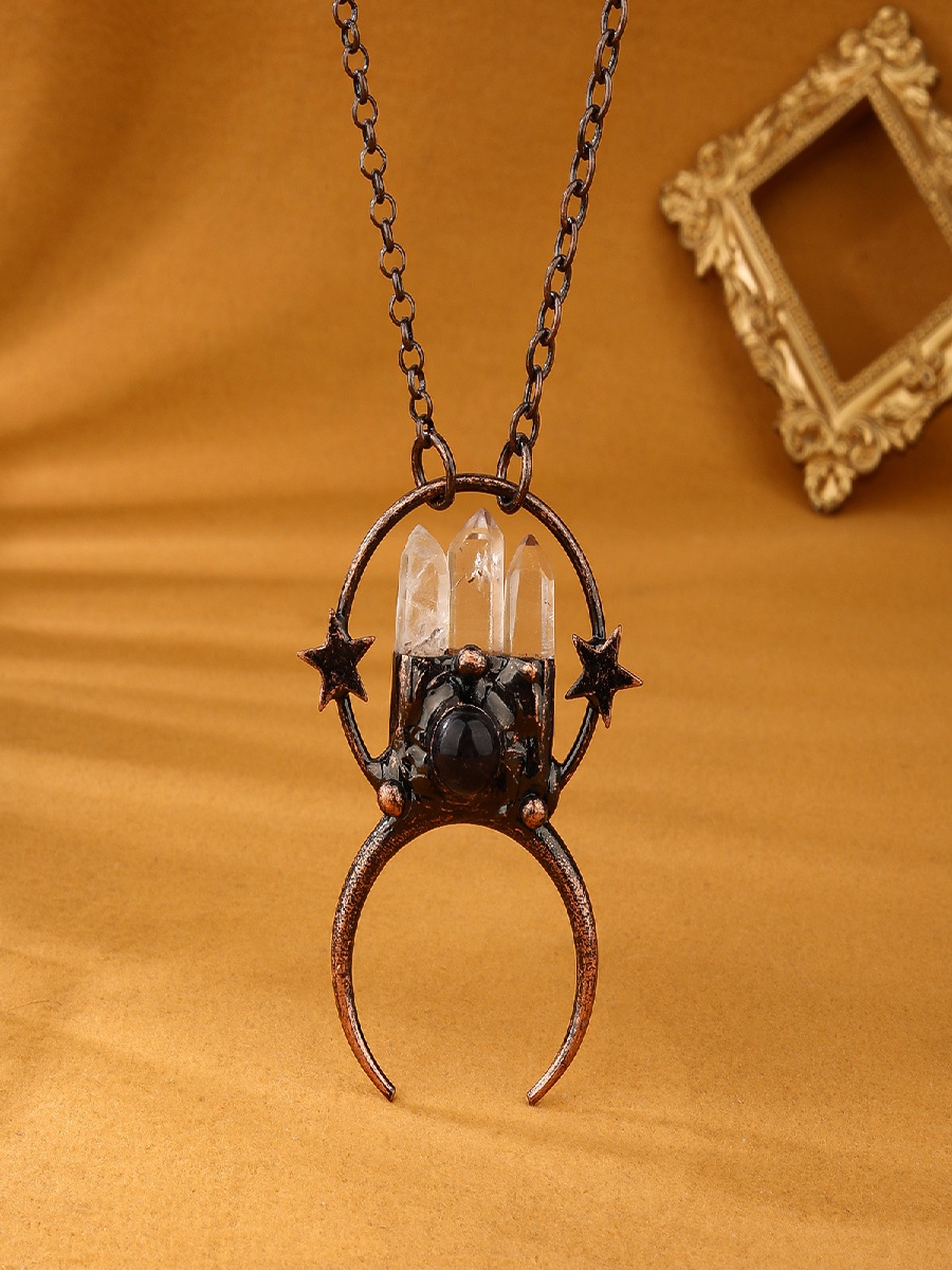 Amethyst & Clear Quartz Pendant Necklace · Moon Goddess Crystal Jewelry | ArvnDao - Image 3