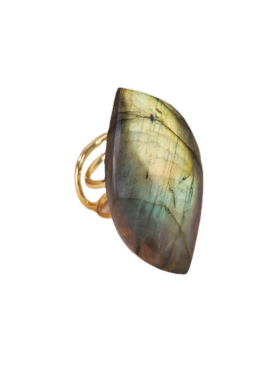 Raw Labradorite Flash Ring · Adjustable Gold Crystal Ring for Intuition
