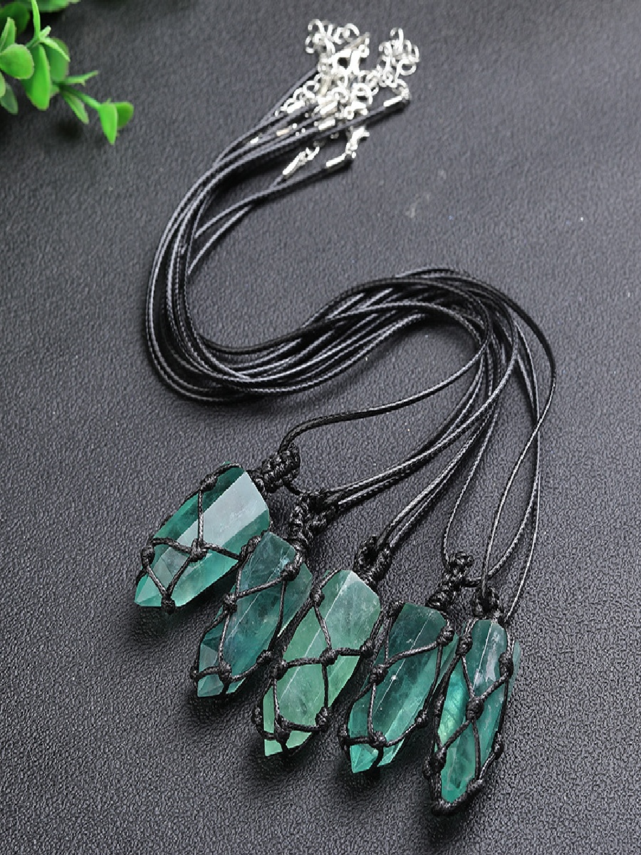 Green Fluorite Point Pendant in Vintage Net Wrap | Clarity, Balance & Protection - Image 4