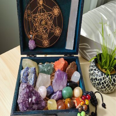 Premium Chakra Crystal Healing Box with Raw Stones, Selenite & Amethyst Cluster