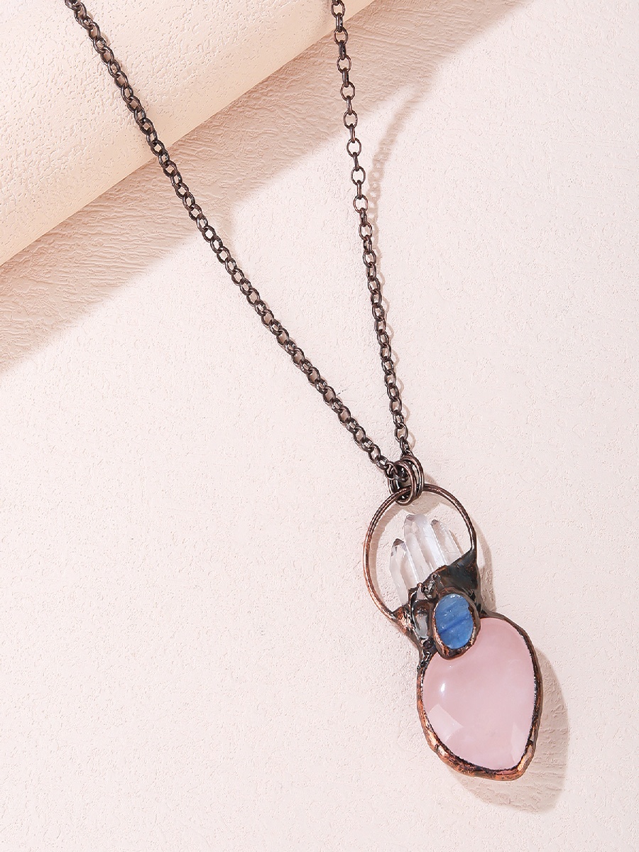 Rose Quartz Heart Necklace with Clear Quartz & Kyanite · Raw Crystal Pendant | ArvnDao - Image 5
