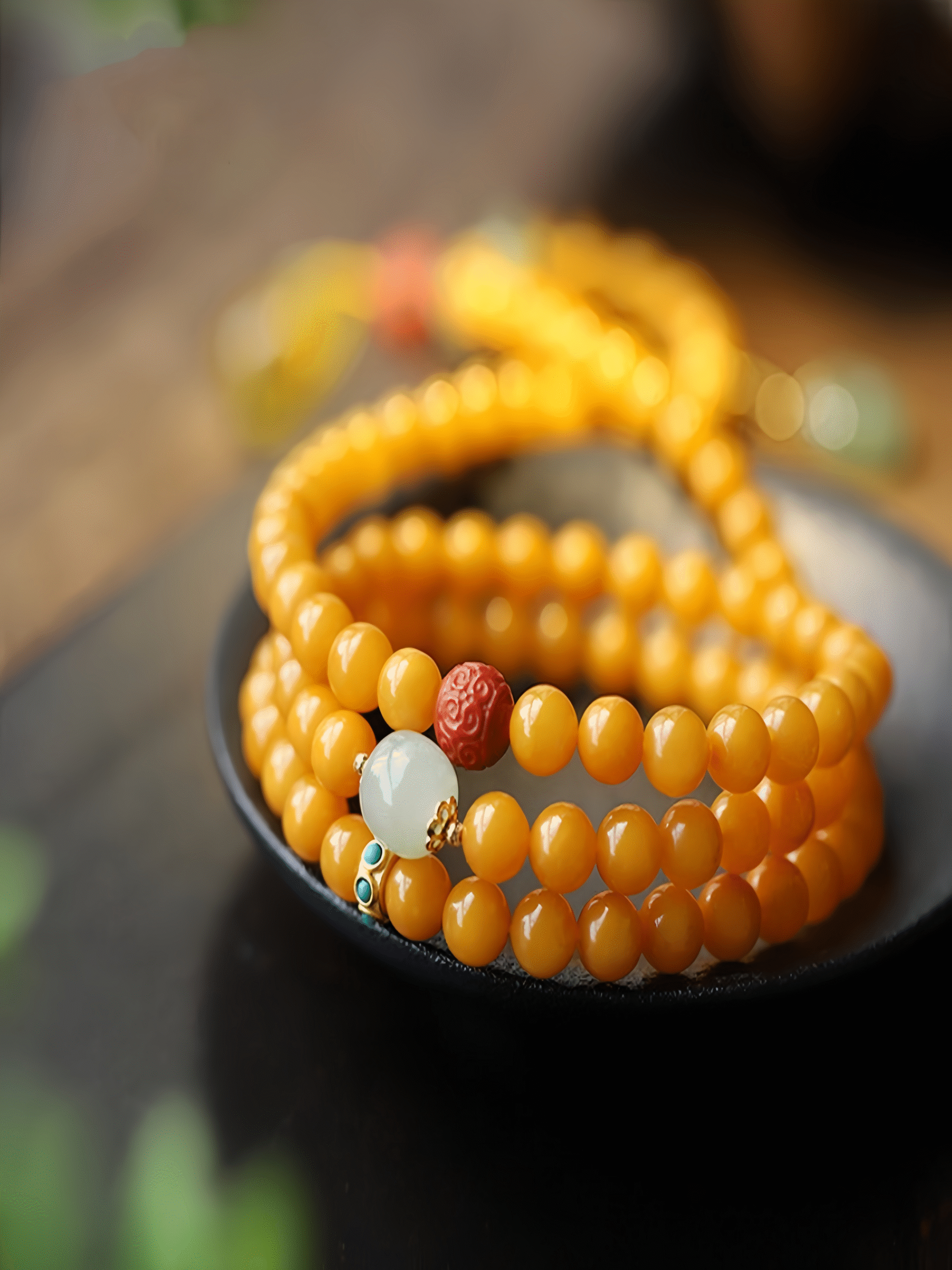 Natural Yellow Amber Mala Beads 108 – 7mm Chicken Oil Amber Bracelet & Necklace - Image 3
