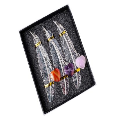 Crystal Heart Bookmark Gift Set with Metal Feather | Love & Healing Stones