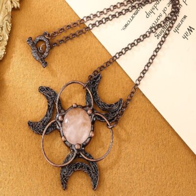 Clear Quartz Triple Moon Necklace · Moon Goddess Crystal Pendant | ArvnDao