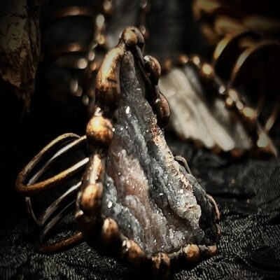 Natural Sun Agate Crystal Sprout Raw Stone Adjustable Handmade Ring