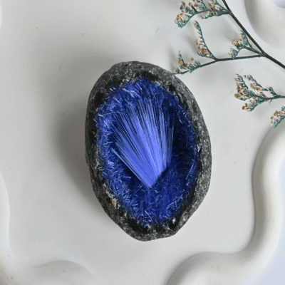 Blue Needle Crystal Mineral Specimen Sphere | Natural Crystal Cluster Geode for Collection & Energy Display