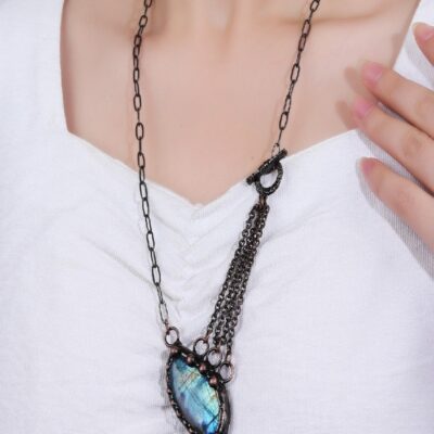 Labradorite Pendant Necklace · Vintage Copper Multi-Layer Chain | ArvnDao