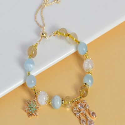 Libra Zodiac Crystal Bracelet with Clear Quartz, Citrine & Aquamarine