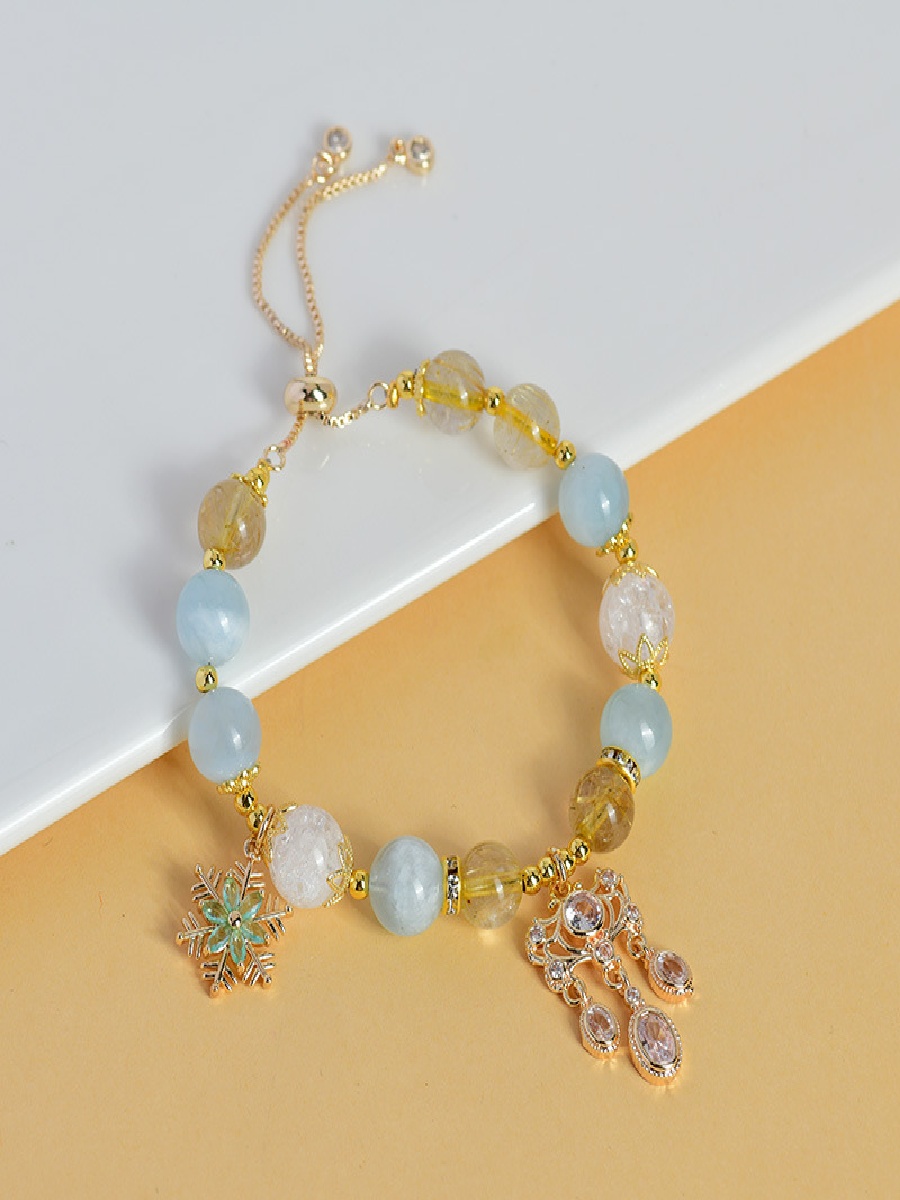 Libra Zodiac Crystal Bracelet with Clear Quartz, Citrine & Aquamarine - Image 2