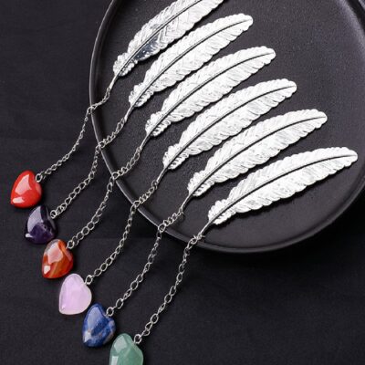 Crystal Heart Bookmark Gift Set with Metal Feather | Love & Healing Stones