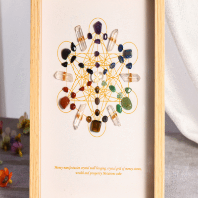 Metatron’s Cube Crystal Grid Frame | ArvnDao Sacred Geometry Energy Art with Natural Quartz & Chakra Stones
