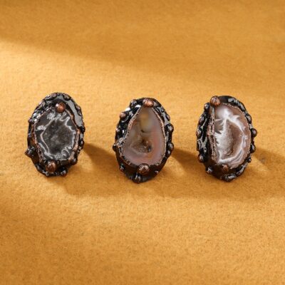 Raw Agate Geode Ring · Antique Copper Adjustable Crystal Ring for Protection