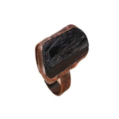 Raw Black Tourmaline Ring · Handmade Adjustable Bronze Ring