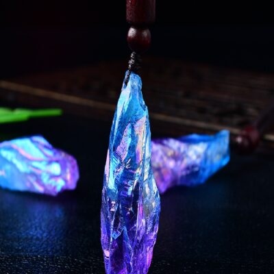 Natural Raw Crystal Pendant – Blue & Pink Aura Quartz Necklace for Healing & Protection