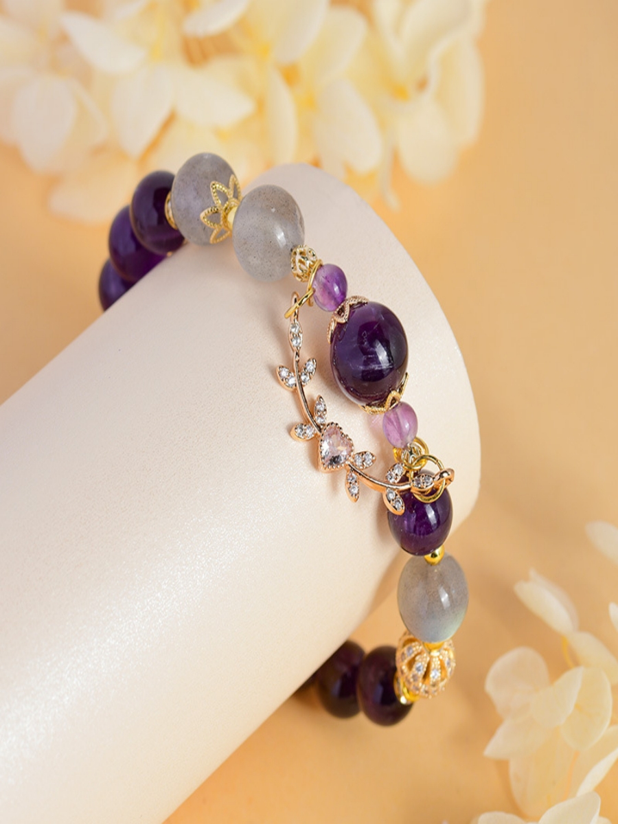 Scorpio Zodiac Crystal Bracelet with Amethyst & Labradorite | Adjustable Horoscope Jewelry - Image 4