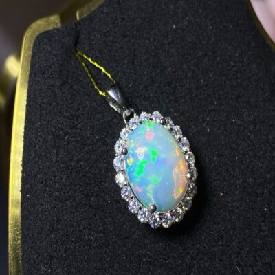 Natural Opal Pendant in S925 Sterling Silver with Brilliant Play-of-Color | Elegant Gemstone Necklace