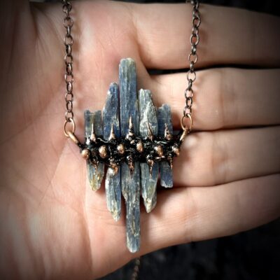 Raw Kyanite Pendant Necklace · Antique Copper Crystal Jewelry
